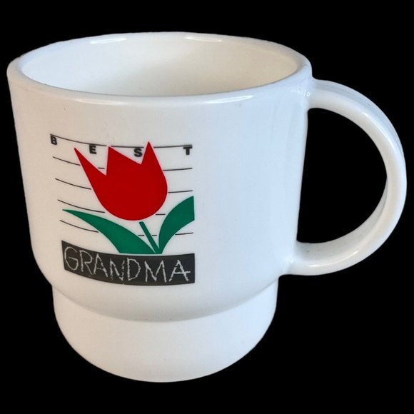 2 Tupperware Best Grandma & Grandpa Coffee Mugs White Cups Set Lot Vintage Tulip - Picture 2 of 12